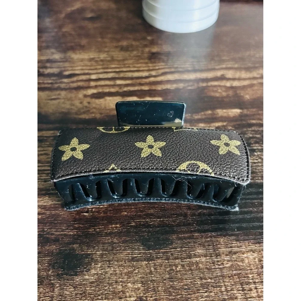 Designer Inspired Brown Monogram Hair Clip
